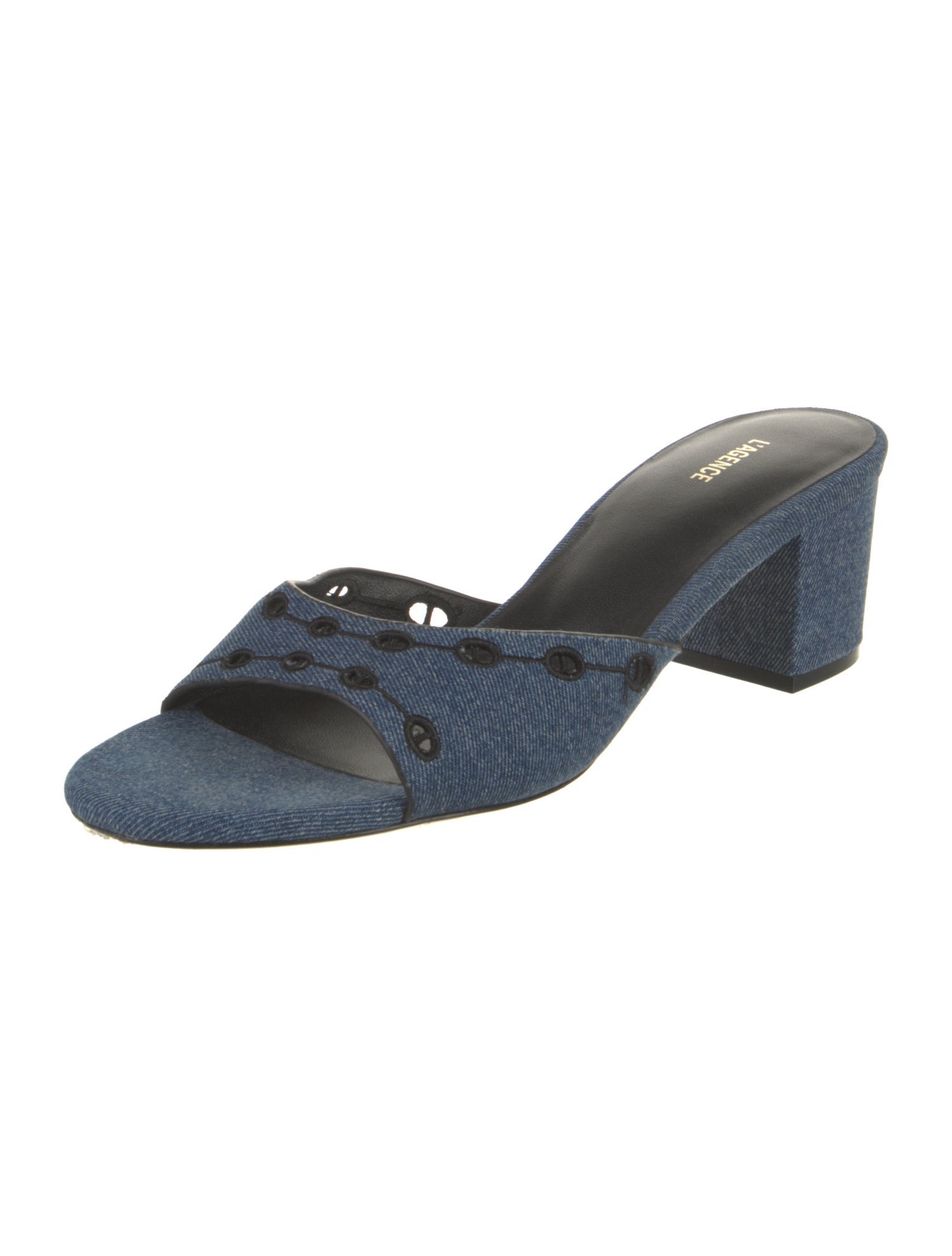 L'Agence Denim Embroidered Accent Slides